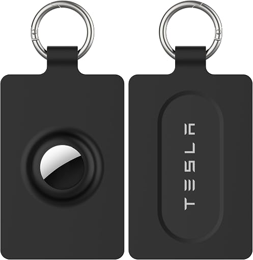 Card Holder for Tesla Keycard with AirTag Slot, Soft Silicone Key Card Protective Case Cover for Tesla Model 3 Y S X Cybertruck, Key Holder with Keychain Key Rings - 1 Pack