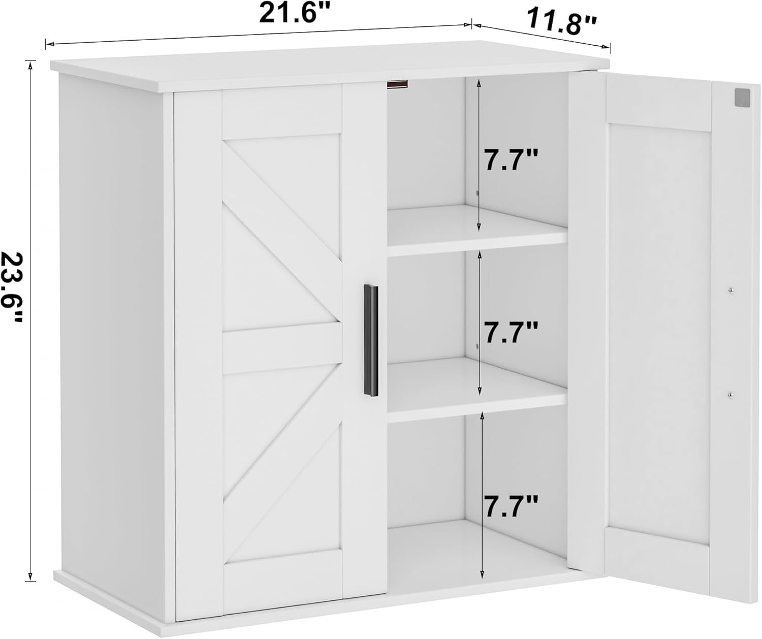 Homleke Bathroom Wall Cabinet, Over Toilet Storage Cabinet with Barn Doors and Adjustable Shelves, 3-Tier Medicine Cabinet Wall Mounted, for Bathroom, Kitchen, Entryway, Laundry Room, White, (11.8" D)