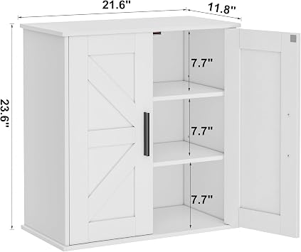 Homleke Bathroom Wall Cabinet, Over Toilet Storage Cabinet with Barn Doors and Adjustable Shelves, 3-Tier Medicine Cabinet Wall Mounted, for Bathroom, Kitchen, Entryway, Laundry Room, White, (11.8 D)