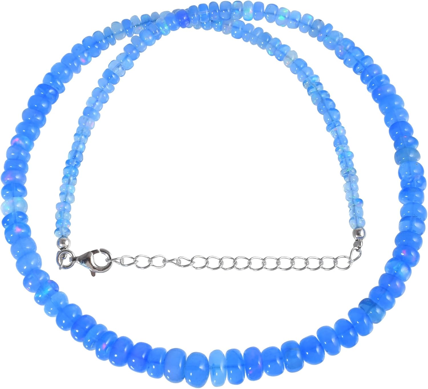 Ethiopian Opal Necklace 18 Inch, Natural Faceted Rondelle Opal Beads 3–4.5mm, 925 Sterling Silver Chain, Energy Healing Crystal Choker, Birthday Gift for Her