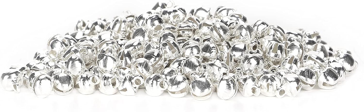 Jingle Bells Craft Charms, Shiny Mini Bell Pendants for Jewelry Making and Holiday Decor Silver Iron 6mm 300pcs