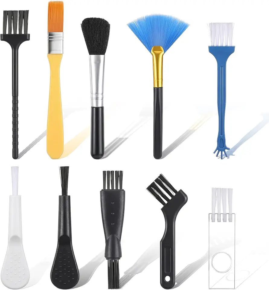 Conjunto de 10 pincéis de limpeza antiestáticos para teclados, mini pincéis eletrônicos portáteis para ventiladores, teclados, placa de circuito, placas-mãe, conjunto de pincéis de limpeza de