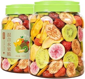 Freeze Dried Fruit Crisps,Mixed Variety of Dried Fruit Chips,250g/Can,dehydration Strawberry Fruit Jackfruit Figs Yellow Peaches Bananas Kiwifruit, Healthy Leisure Snacks, Leisure Food, Vegan 4 can