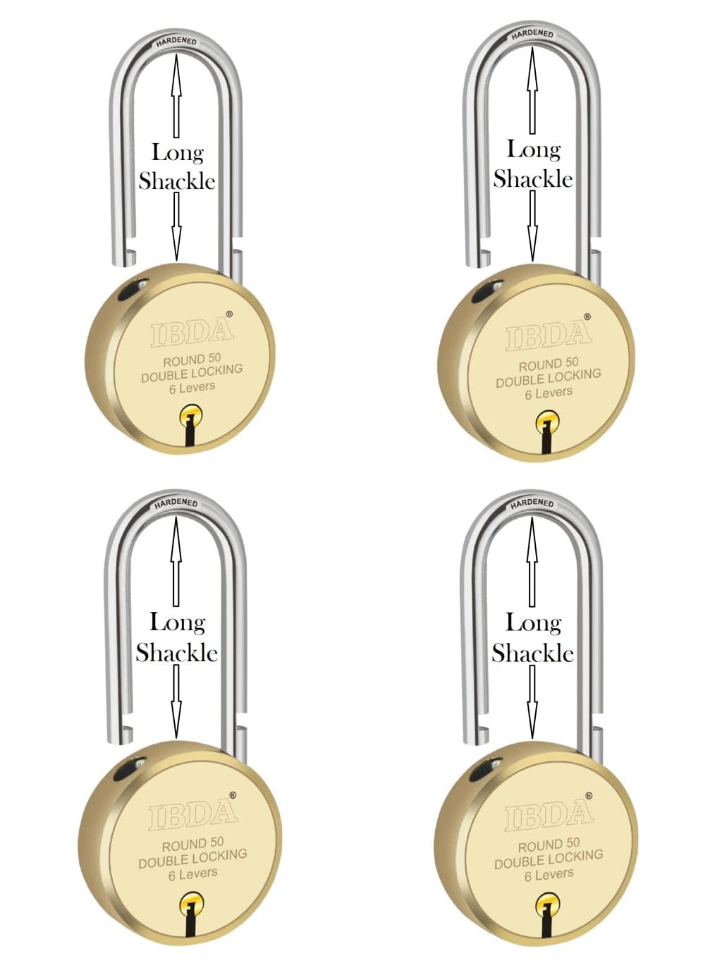 long shackle small keyed lock|lock and key|Double Locking|6 Levers' Technology|Rivetless Steel Body Padlock|Lock for indoor use,home,gate,door,kadi,channel,chain,shop,school,meter box (Pack of 1) — Amazon image 6