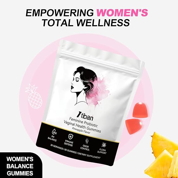 Feminine pH Balance Gummies, Vaginal Probiotics, Pineapple Gummy for Women, Healthy Odor, Flora and Immune Support, Vegan Hawaiian Pineapple, 60 Count