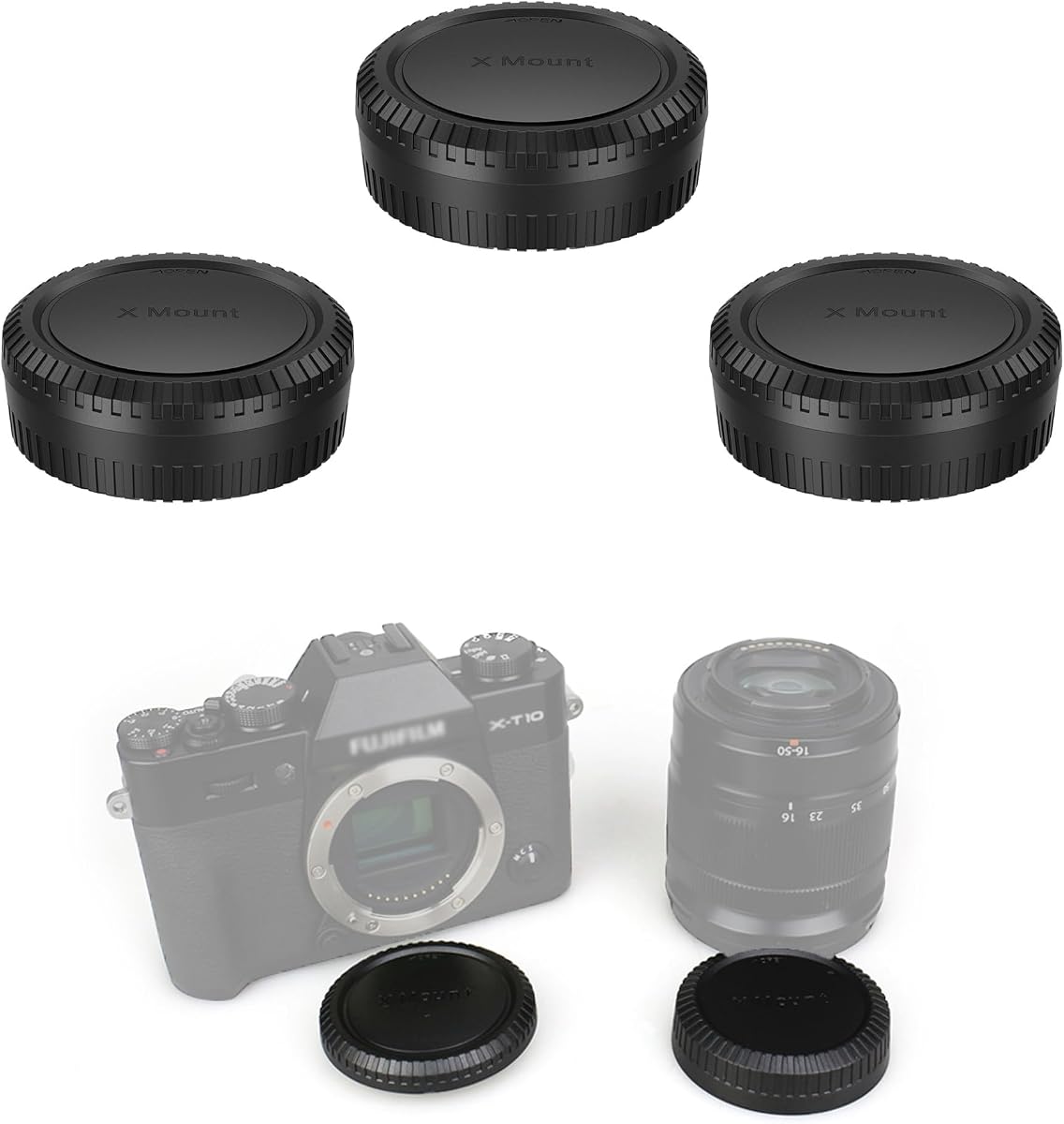 JJC Body Cap & Rear Lens Cap Cover for Fujifilm X Mount Cameras, 3-Pack | for Fuji Fujifilm X-M5 X-T50 X-T30 II X-T5 X-T4 X-T3 X-PRO3 X-PRO2 X-H2 X-H2S X-S20 X-S10 X-E4 X-E3 X-A5 X-A10 X-T200 X-T100