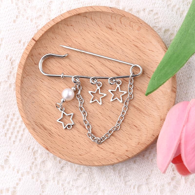 Image of Y2k Chain Brooch Pins for Women Silver Gold Tassel Pin for Coat Collar Brooch Pin Y2k Punk Shoes Clothing Accessories