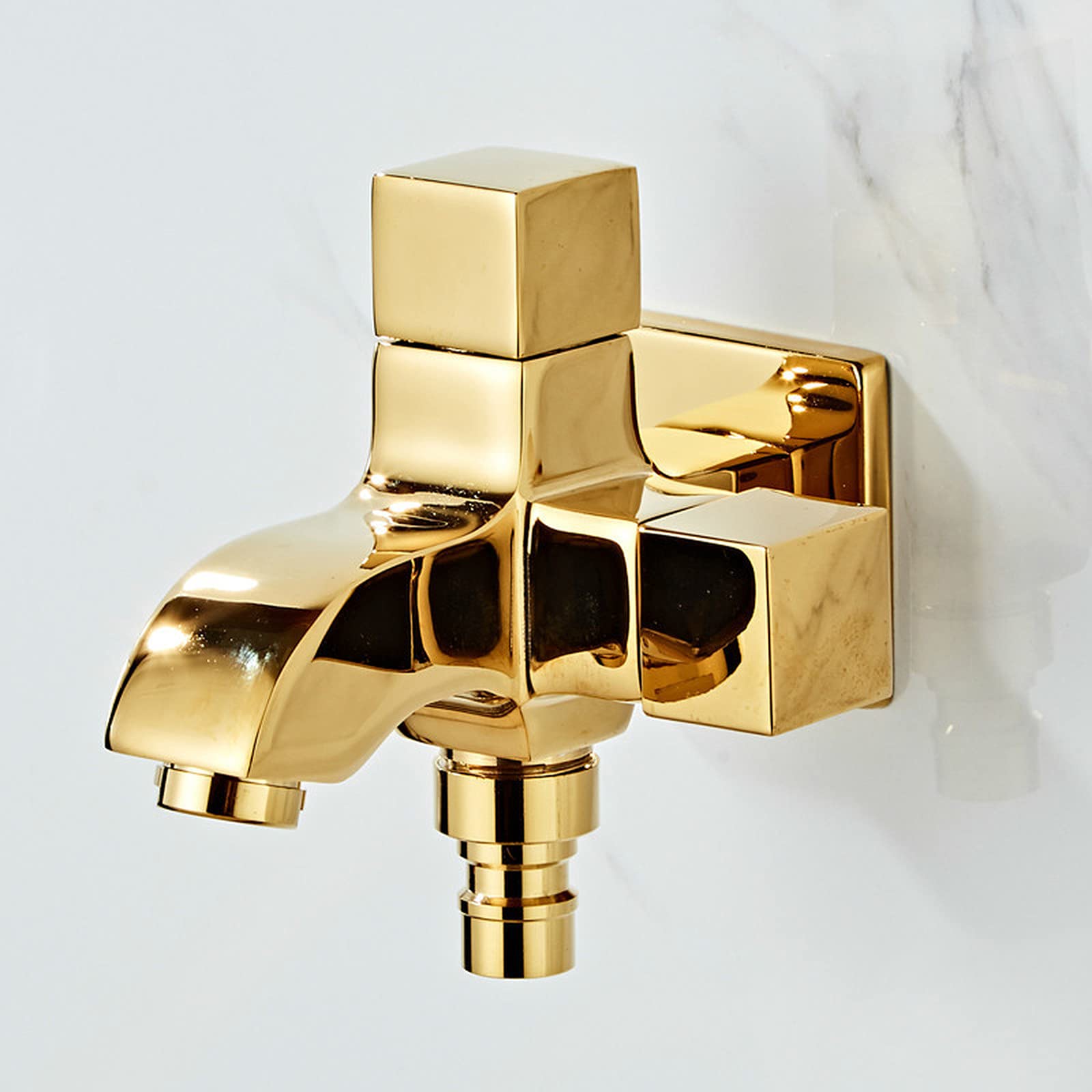 Rubinetto per Lavatrice in Ottone con Doppia Uscita, Rubinetto per Piscina, Solo Acqua Fredda, Nero, Cromato, Dorato, per Bagno, Montaggio a Parete