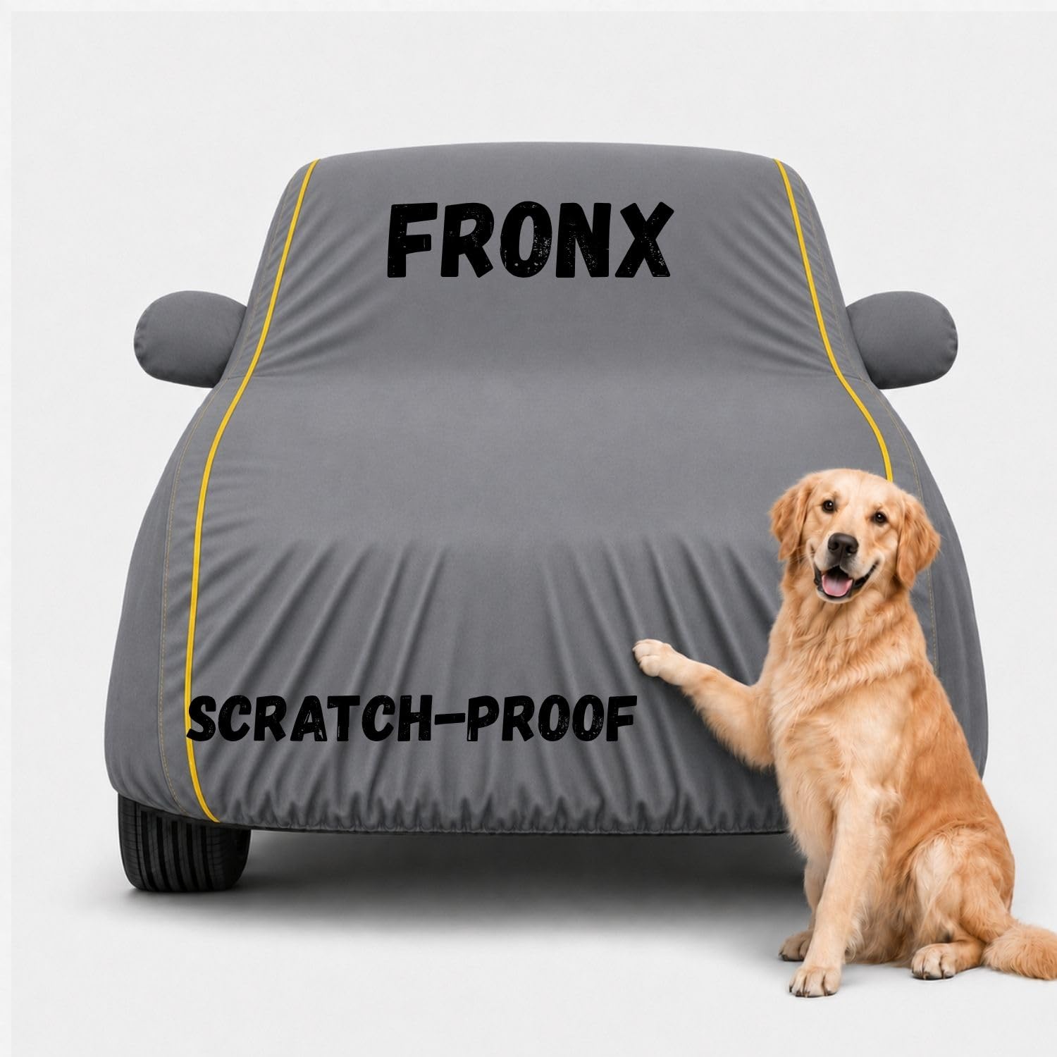Waterproof Car Cover for Fronx | Soft Cotton Lining Heavy Duty Triple Stitched Heat Resistant Outdoor Cover Comes with Mirror and Antenna Pocket Full Bottom Elastic (Zig Zag Grey)