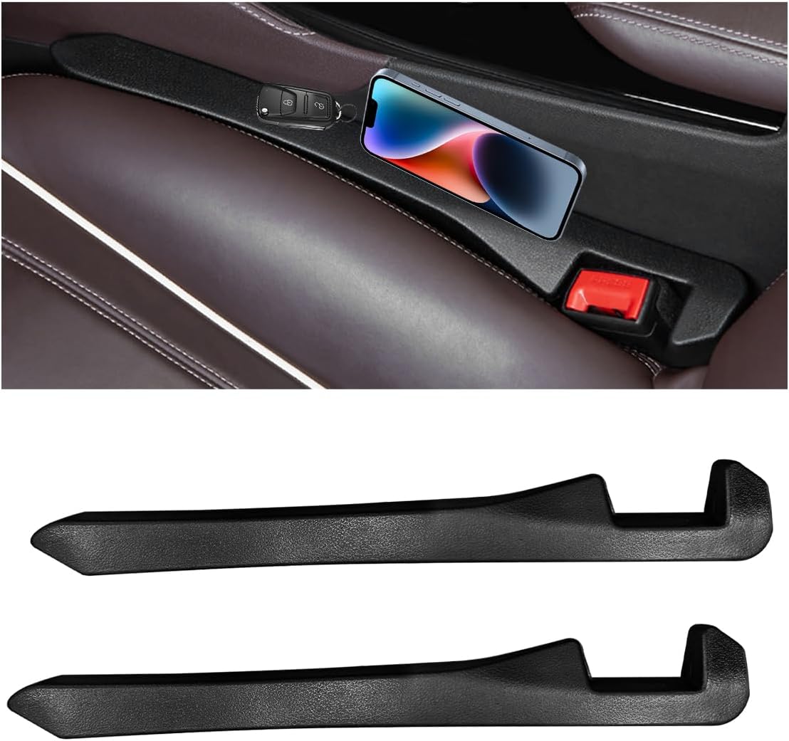 2 PCS Car Seat Gap Filler, PU Leather Car Seat Side Gap Filler to Fill The Gap Between Seat and Console, Universal Car Seat Gap Filler to Prevent Item from Falling for Most Vehicles (Black)