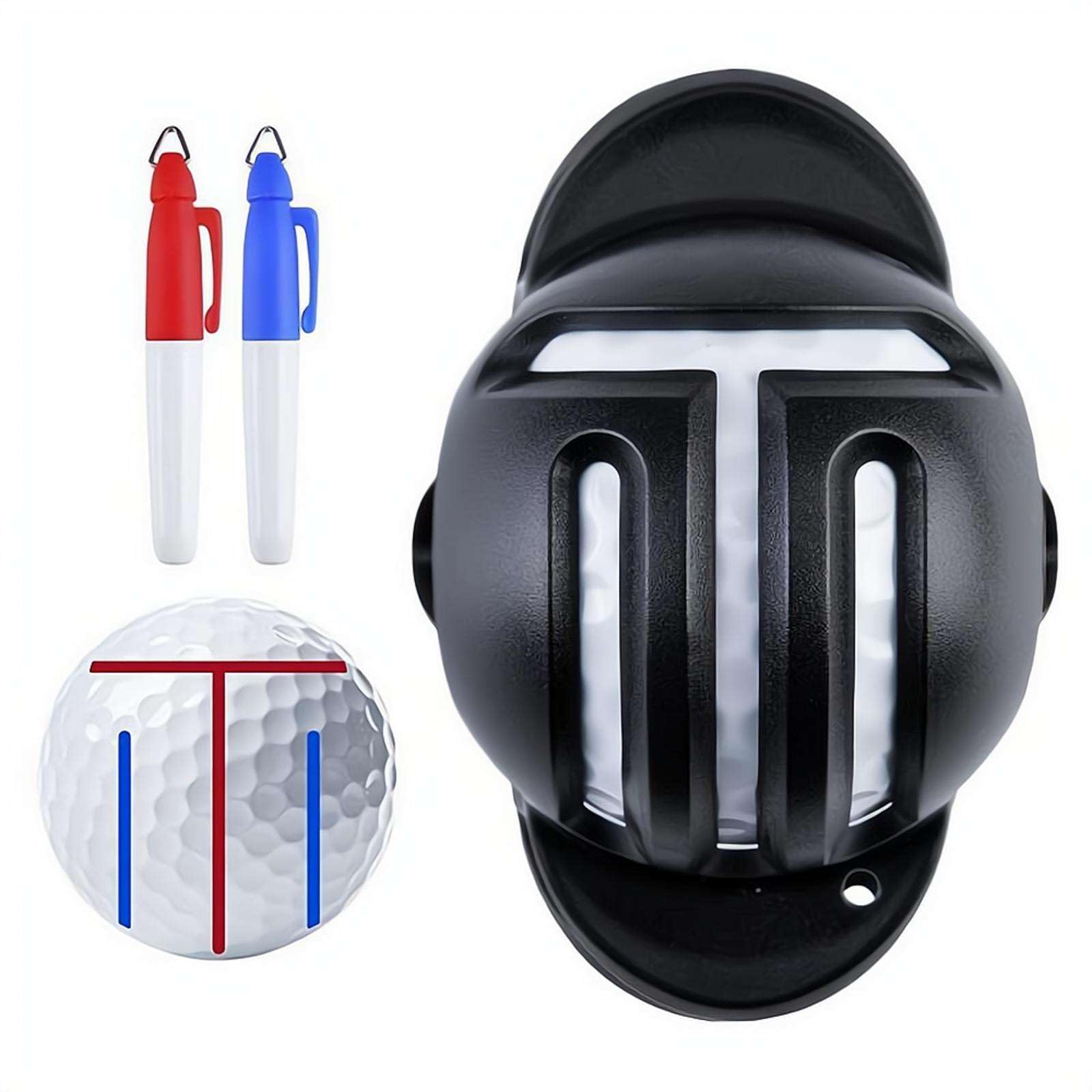 Golf Ball Liner Tri-Line Gol-f Alignment Kit with Marker Pen, Golf Ball Markers, Triple Track Putter Stencil Accessories Spring Clamp Balls Marking Tools (T type scriber)