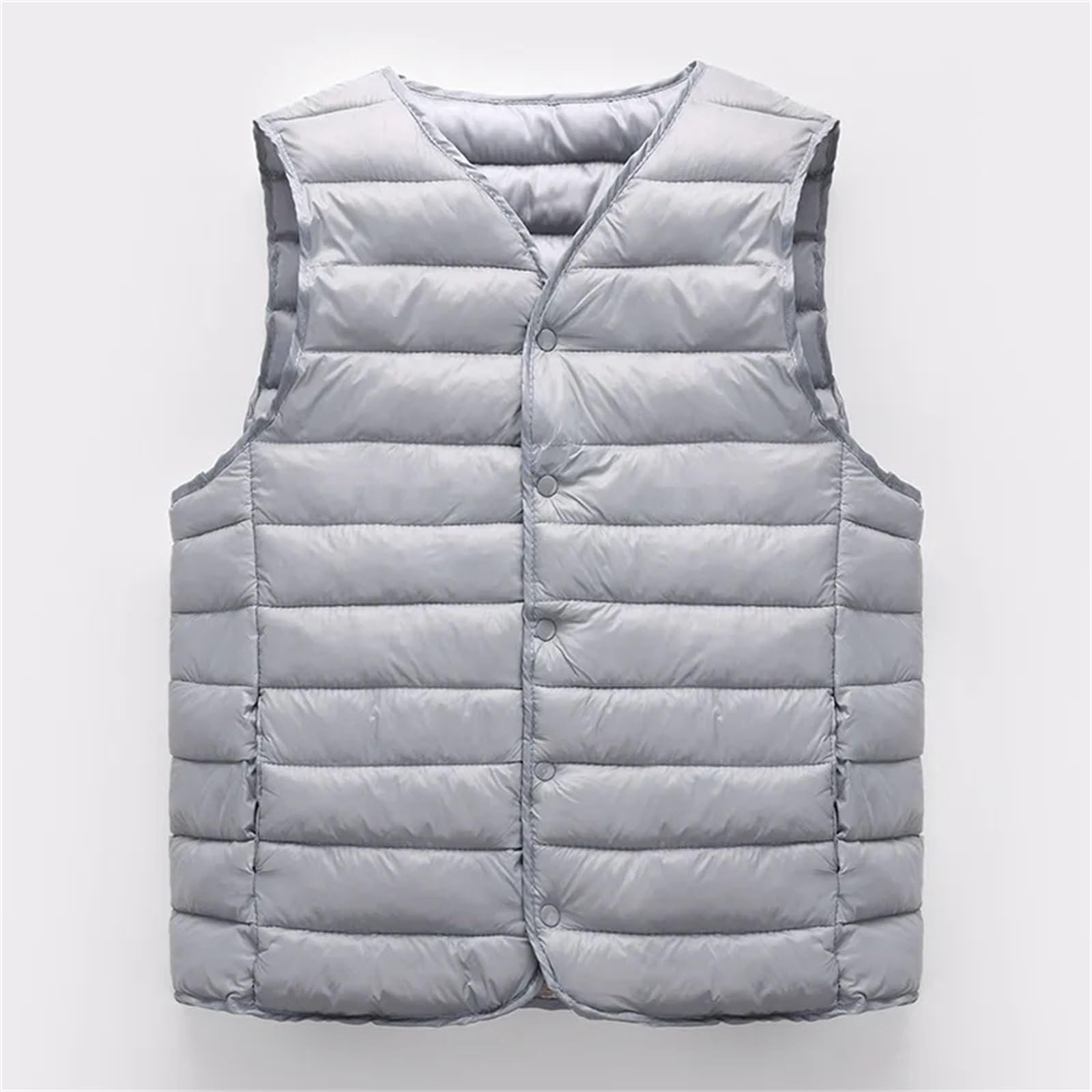 Chaleco cálido de invierno para hombre, ultraligero, cuello en V, sin mangas, con botones, plegable, forro de algodón cálido