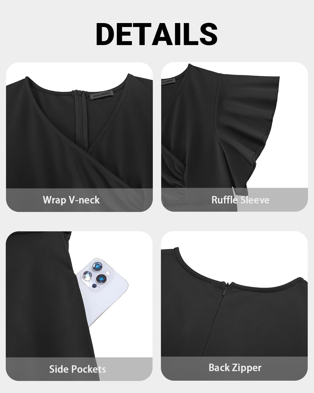 Pinup Fashion Women Plus Size Dresses for Wedding Guest - Cocktail Semi Formal A-Line Midi Dress with Pockets - Image 5