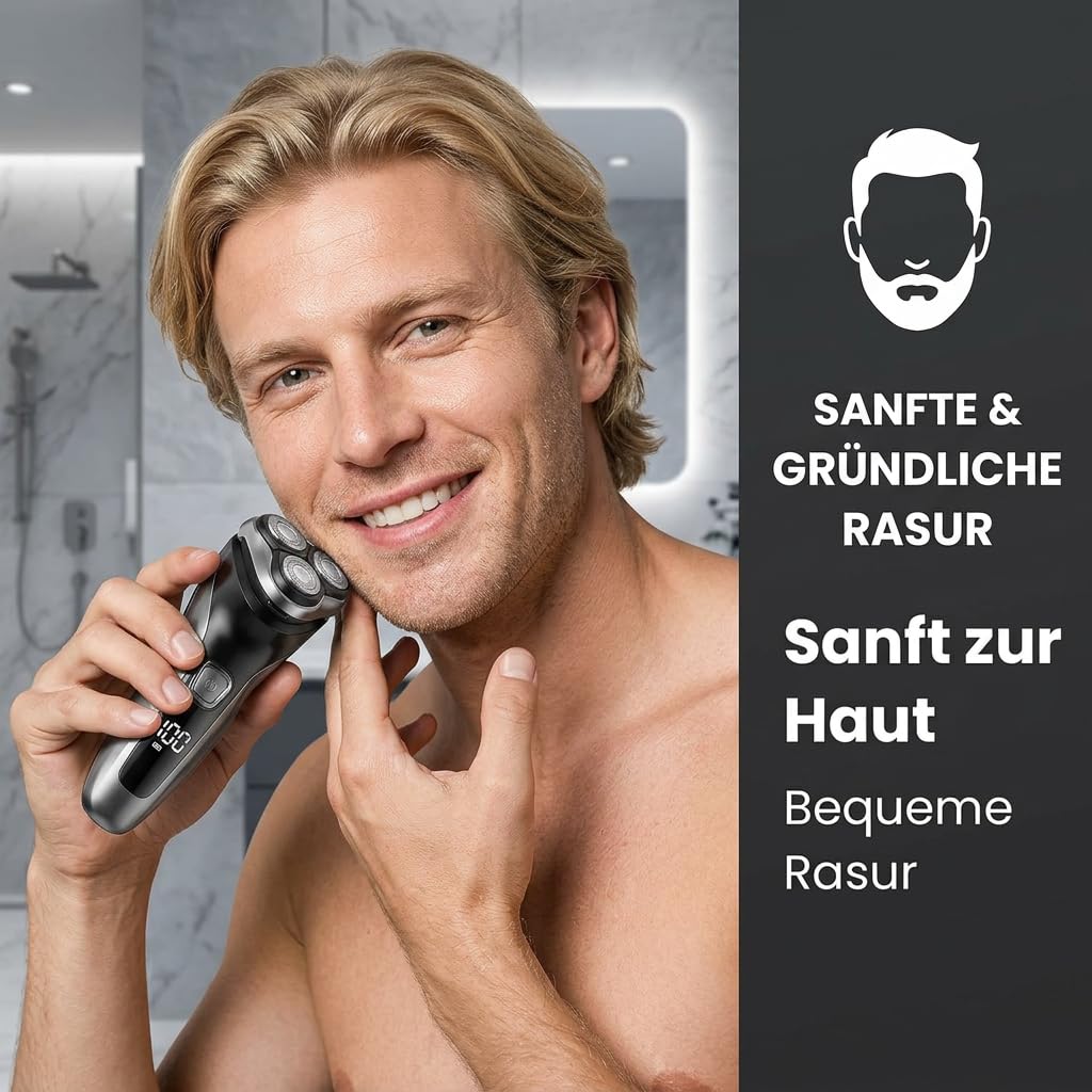 Oryzon Men's Razor V1 Pro Elektrischer Herrenrasierer, 5D Rotationsrasierer mit Popup-Trimmer und Flexiblen Scherköpfen für Präzise Bartpflege auf Reisen (Grey)