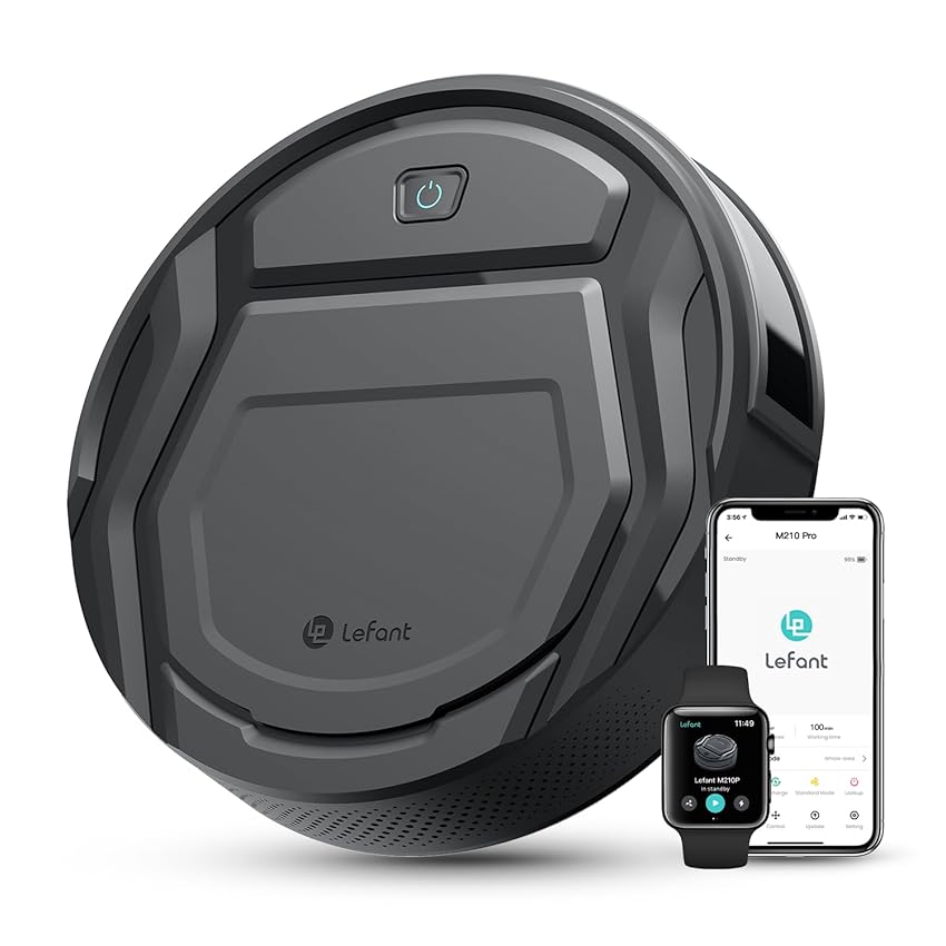 LEFANT Robot Aspirapolvere,Potenziamento del Tappeto,2200Pa,120 Minuti,Piccolo aspirapolvere robot 7,8 cm sottile 28 cm Diam,Wi-Fi/App/Alexa,Ideale per peli di animali domestici M210P Grigio