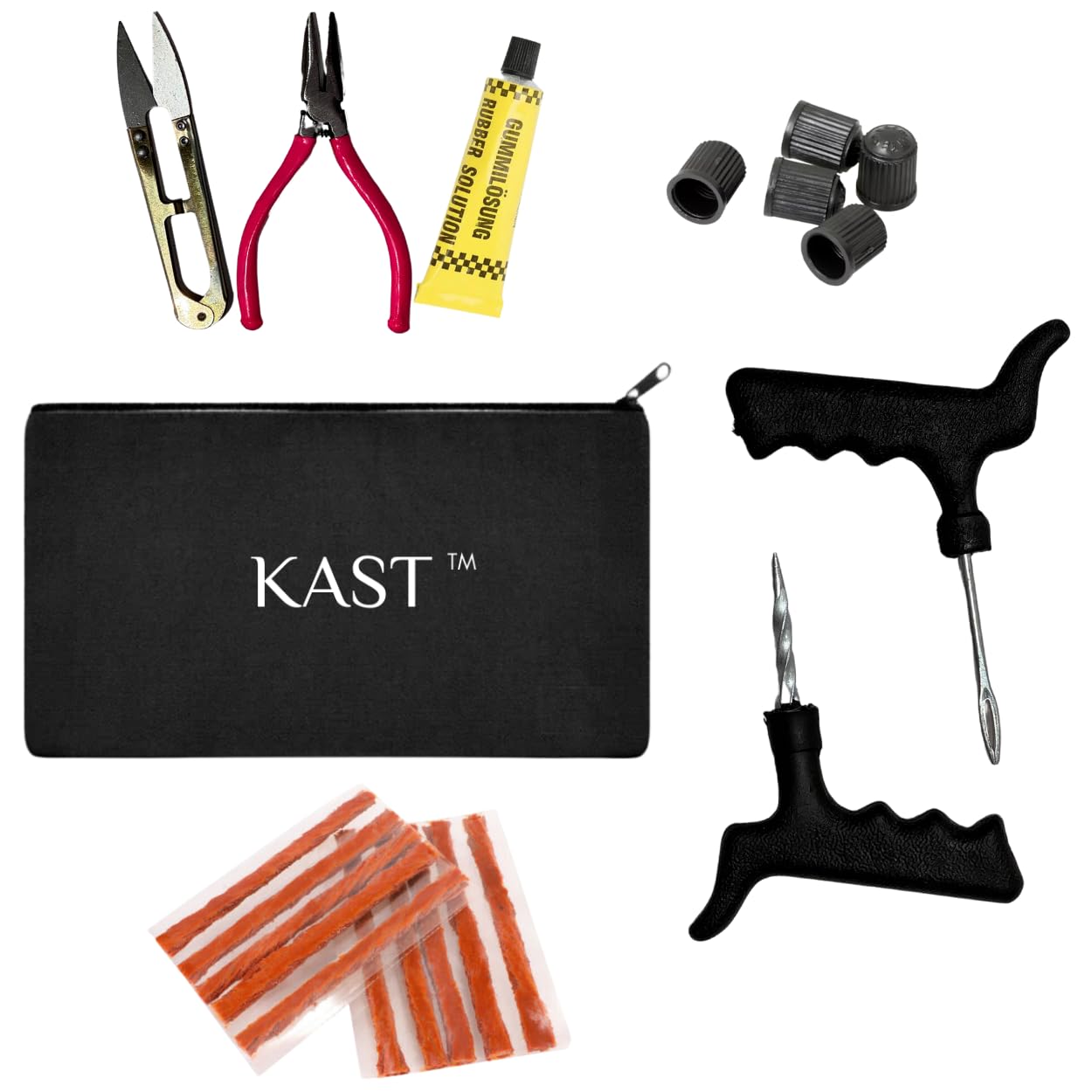 7 in 1 Portable Tubeless Tyre Puncture Repair Kit for Cars, Bikes, SUVs, Motorcycles & Scooters - Includes Tools, Rubber Glue, Strips & Valve Caps.-picture-32