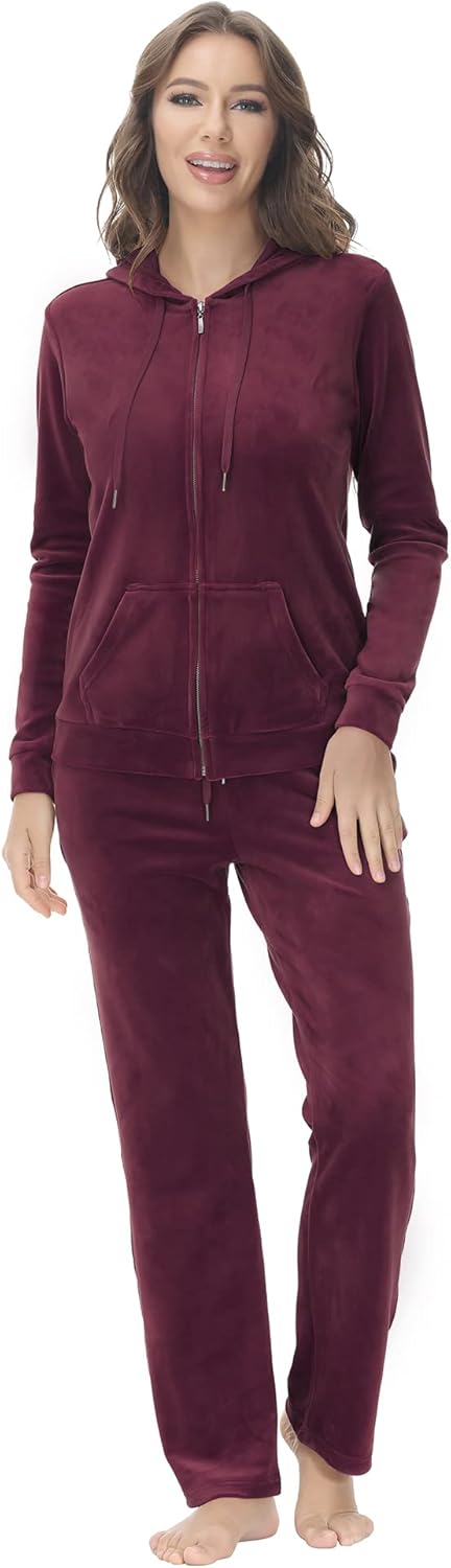 COZZYON Velour Tracksuit Womens 2 Piece Velvet Sweatsuits Set Full Zip Hoodie Sweatpant Set