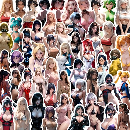 Premium Anime Waifu Stickers 50 PCS 3-Inch | Cute Anime Girls in Hentaii NSFW Themes | Large Size Stickers for Adults | Kawaii Decals for Laptop & Water Bottles | Waterproof Vinyl Stickers