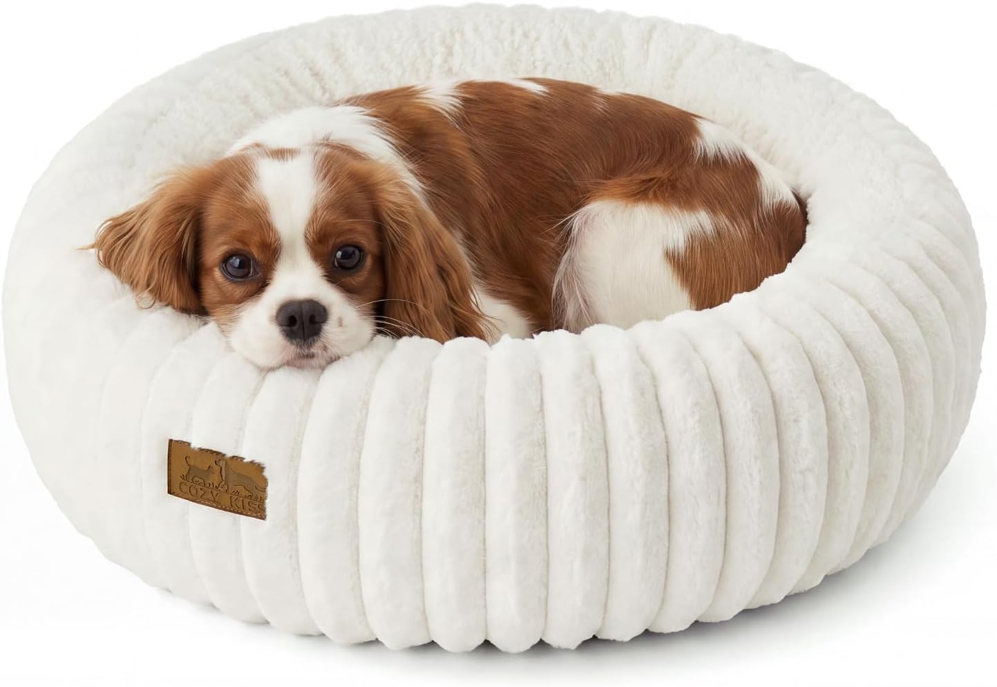 COZY KISS Donut Large Cat Bed – Calming Washable 26 in. Cream