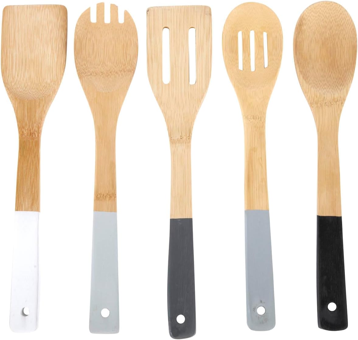 5 Piece Bamboo Kitchen Utensil Set - Includes Spoon, Slotted Spoon, Spork, Spatula and Solid Turner - Crete