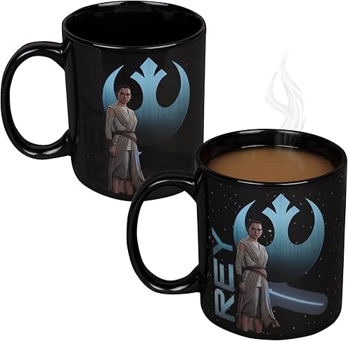 STAR WARS Rey - Taza de café cambiante de calor, 20 onzas, la imagen del sable de luz revela con calor, cerámica, con licencia oficial, regalo para