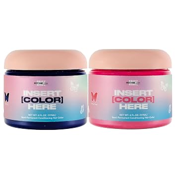 INH Semi Permanent Hair Color - Blue Black Lava & Flamingo Topaz | Color Depositing Conditioner, Temporary Hair Dye, Safe | 6 oz each