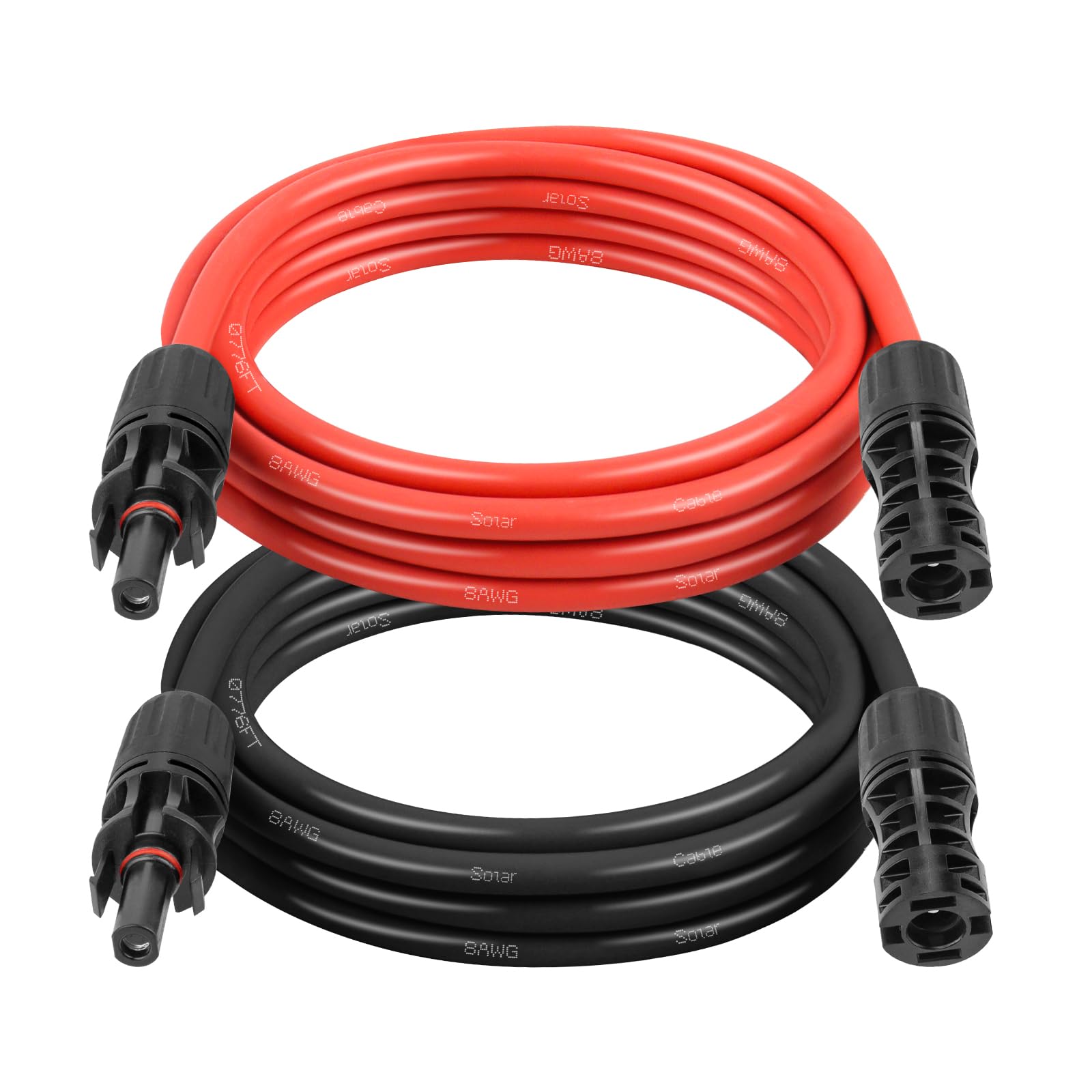 Cable de extensión solar de 8 AWG de 5 pies, paquete de 2 (rojo + negro), cable fotovoltaico con conectores solares macho/hembra, cable de panel solar resistente a la intemperie para RV, barco