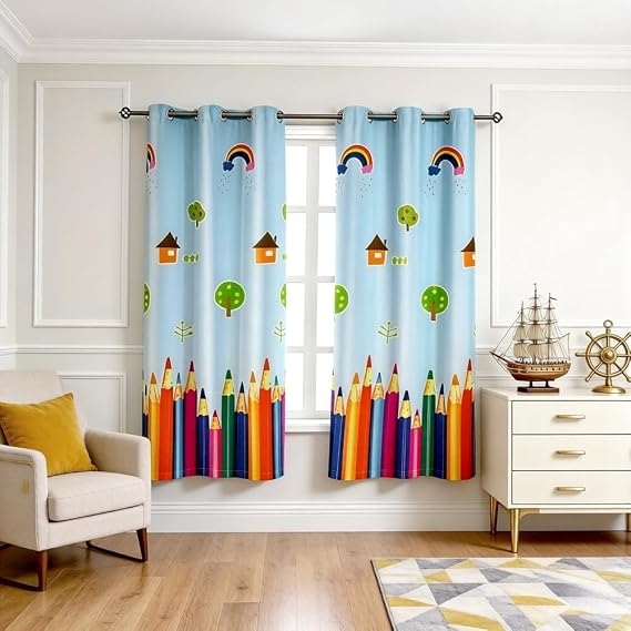 MYRU Absolutely Blackout Curtains for Kids Room,2 Layers Lined Rainbow Curtains for Boys Girls Room,Set of 2 (Colorful Pencil, 2 x 39 x 84 Inch)