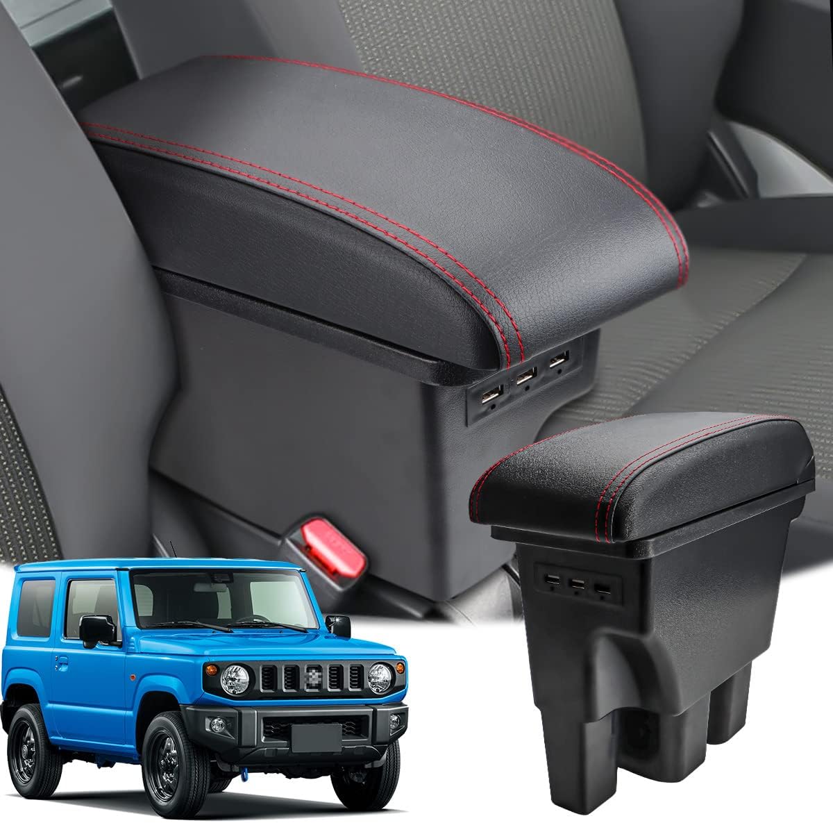 MARCHFA Armrest Storage Box Custom Compatible for Jimny 2019-2021 2022 2023 JB64 JB74 Armrest Box with USB Charging Port