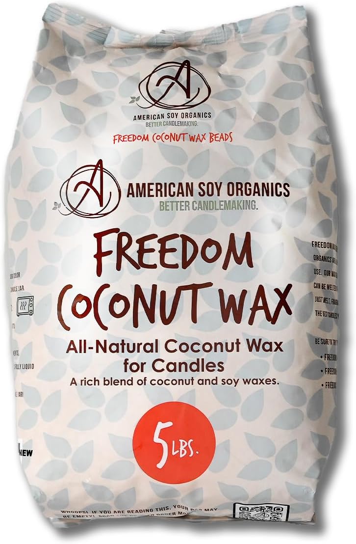 American Soy Organics- Freedom Coconut Wax Beads for Candle Making – Microwavable Coconut Wax Beads – Premium Coconut Candle Making Supplies (5-Pound Bag)