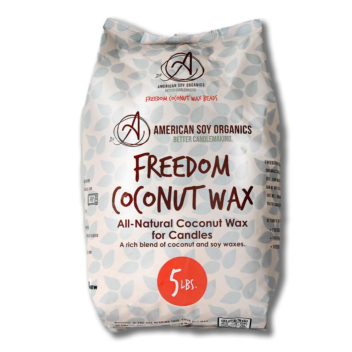 American Soy Organics - Cuentas de cera de coco Freedom para hacer velas - Cuentas de cera de coco para microondas - Suministros de fabricación de velas de coco premium (bolsa de 5 libras)