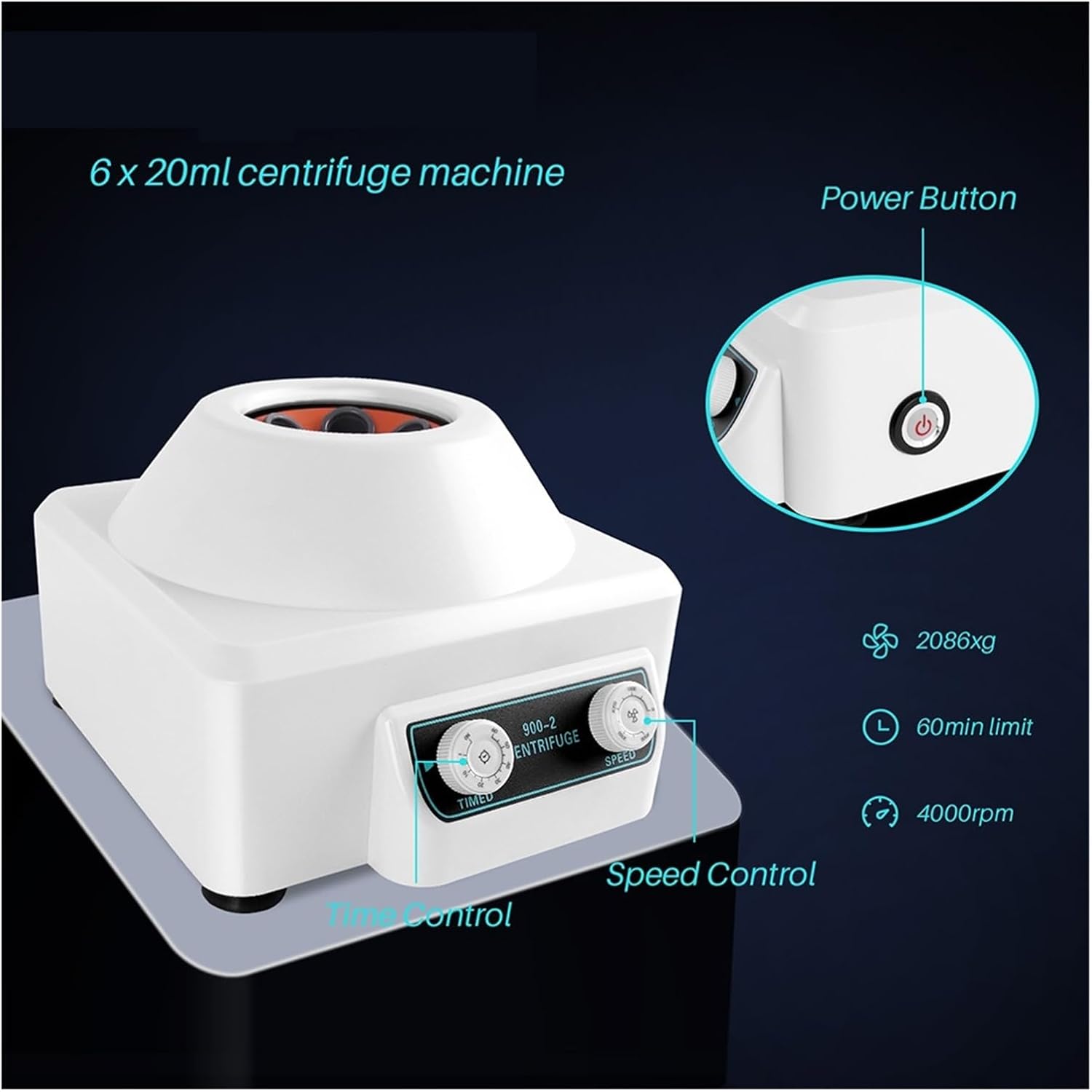 Centrifuge Machine, Lab Benchtop Centrifuges, 4000rpm Electric Centrifuge Medical Separation of Plasma Laboratory Centrifuge PRP Isolate Serum with 6pcs 15ml Centrifuge Tube