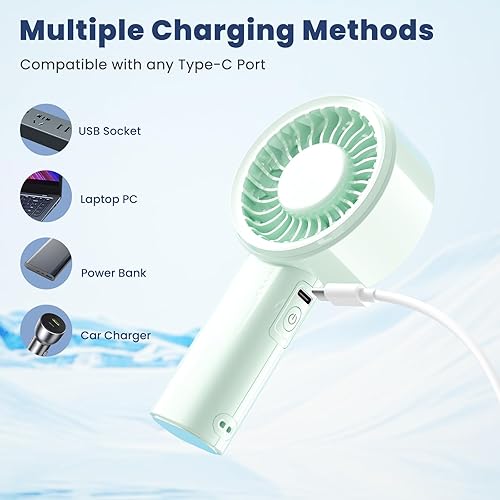 Miniatura 8 de HandFan Ventilador de mano silencioso y potente, ventiladores pequeños de 5 velocidades portátil, tamaño de bolsillo, turbo, recargable USB-C,