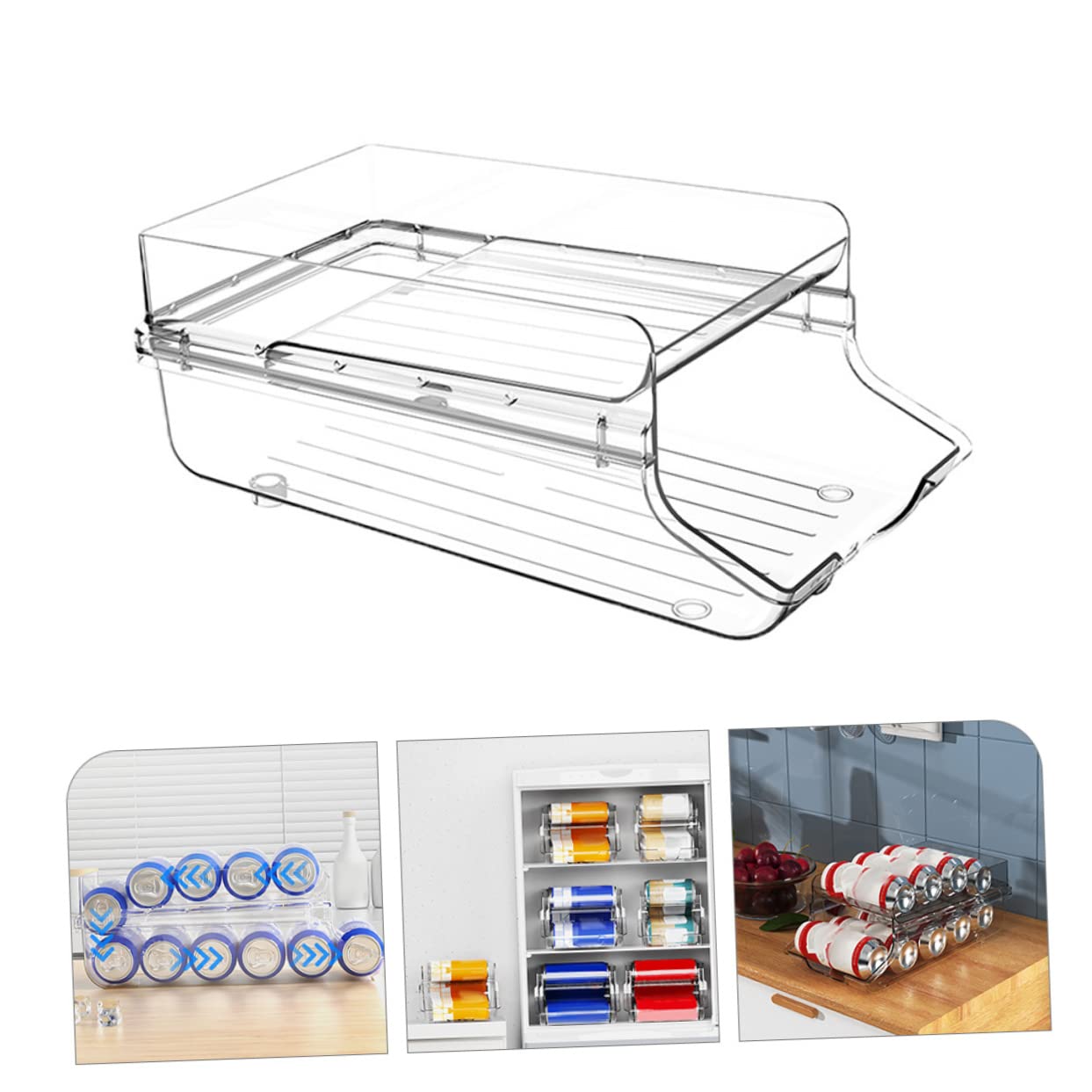 Ciieeo Organizador de Latas para Nevera de Plástico Diseño de Doble Capa, Dispensador para Bebidas Que Mantiene Frescura, Adecuado para Campers y Vehículos Recreativos