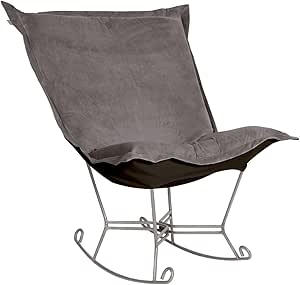 Howard Elliott Collection Scroll Puff Rocker Seating Chair with Cover, Multipurpose Butterfly Seating Chair with Titanium Frame, Patio Furniture for Camping, Home and Outdoor, Bella Pewter