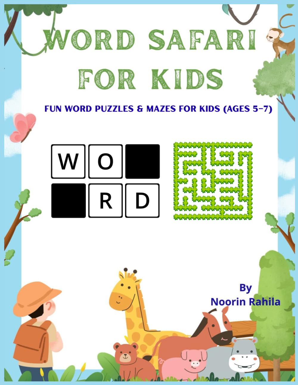 Word Safari For Kids: Fun Word Puzzles & Mazes for Kids (Ages 5–7) | Jungle, Farm & Sea Animals | Word Search, Mazes, Missing Letters & More