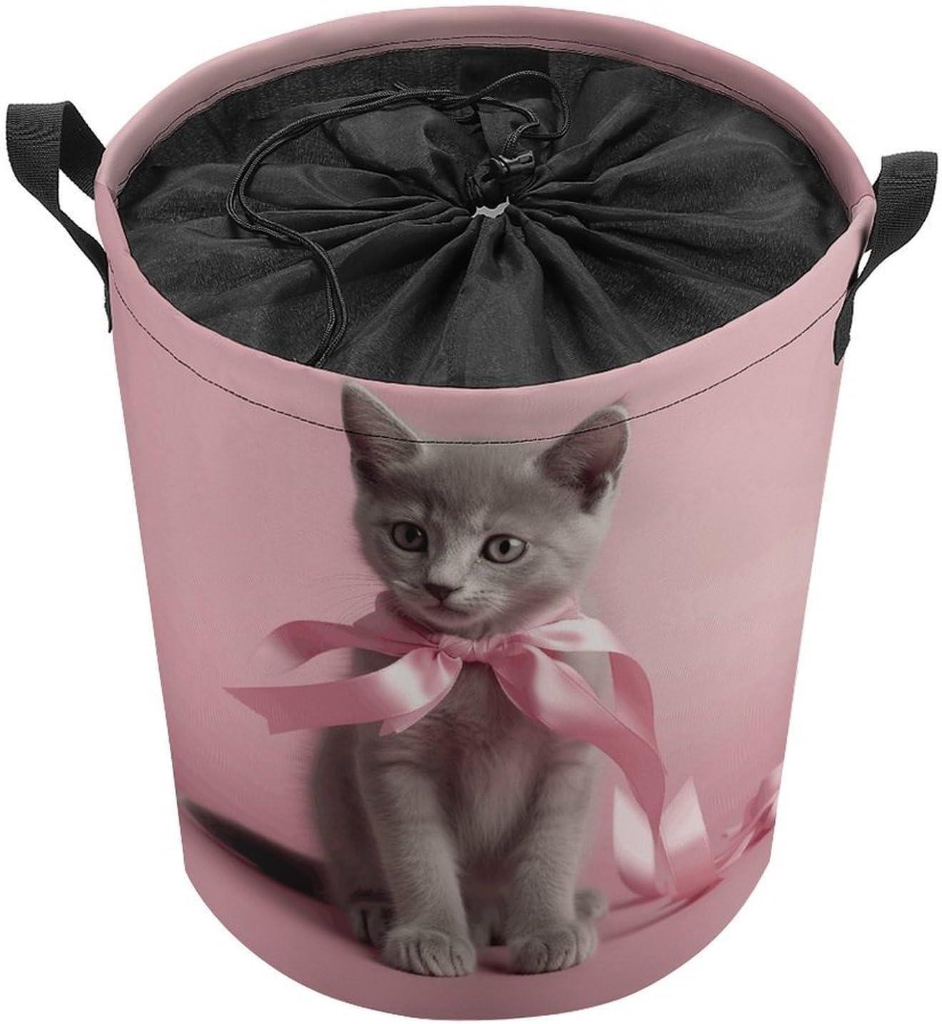 Cat Wearing Bow Tie Laundry Basket Collapsible Clothes Hamper with Reinforced Handles Large Capacity Waterproof Laundry Bag Freestanding Laundry Hamper for Bedroom Bathroom