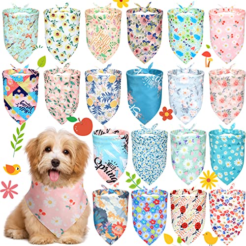 20 Pack Holiday Dog Bandana Scarf Accessories Easter Independence Adjustable Holiday Dog Bandanas Pet Scarf Soft Bibs for Small Medium Large Dogs Pets Cats (Flower Patterns)