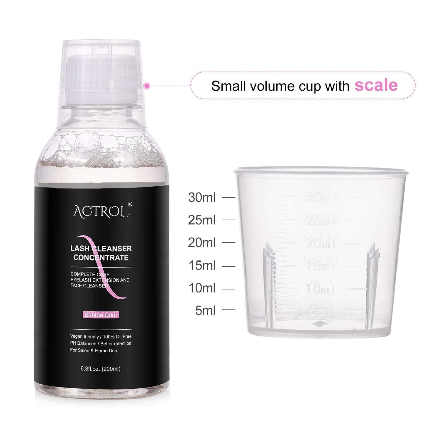 Eyelash Cleanser Concentrate 200ml Bubble Gum Professional Lash Shampoo Foaming Cleanser DIY Paraben & Sulfate Free Non-lrritating Wash for Extensions Lashes Care-Makes 20 Bottles