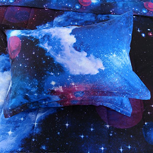 Uxcell Full/Queen Size Galaxy Dark Blue Comforter Set -3D Outer Space Themed Bedding- All-Season Down Alternative Quilted Duvet - Reversible Design- Includes 1 Comforter & 2 Pillowcases #TOP7