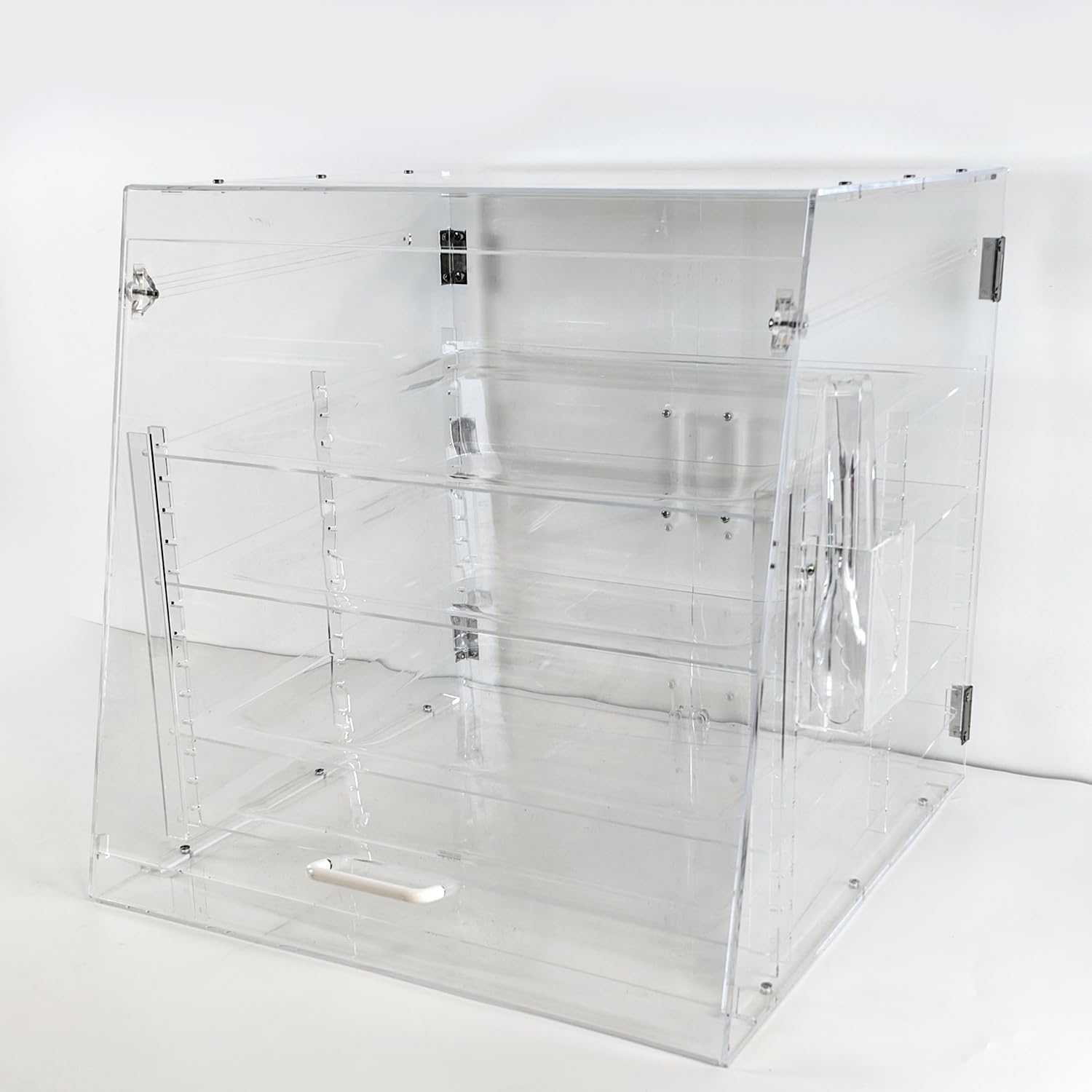 4 vassoi trasparenti da banco per panetteria, 55,5 x 53 x 53,3 cm, vetrina rimovibile per pasticceria, armadietto per pane in acrilico con porte posteriori, alzata per torte e dessert
