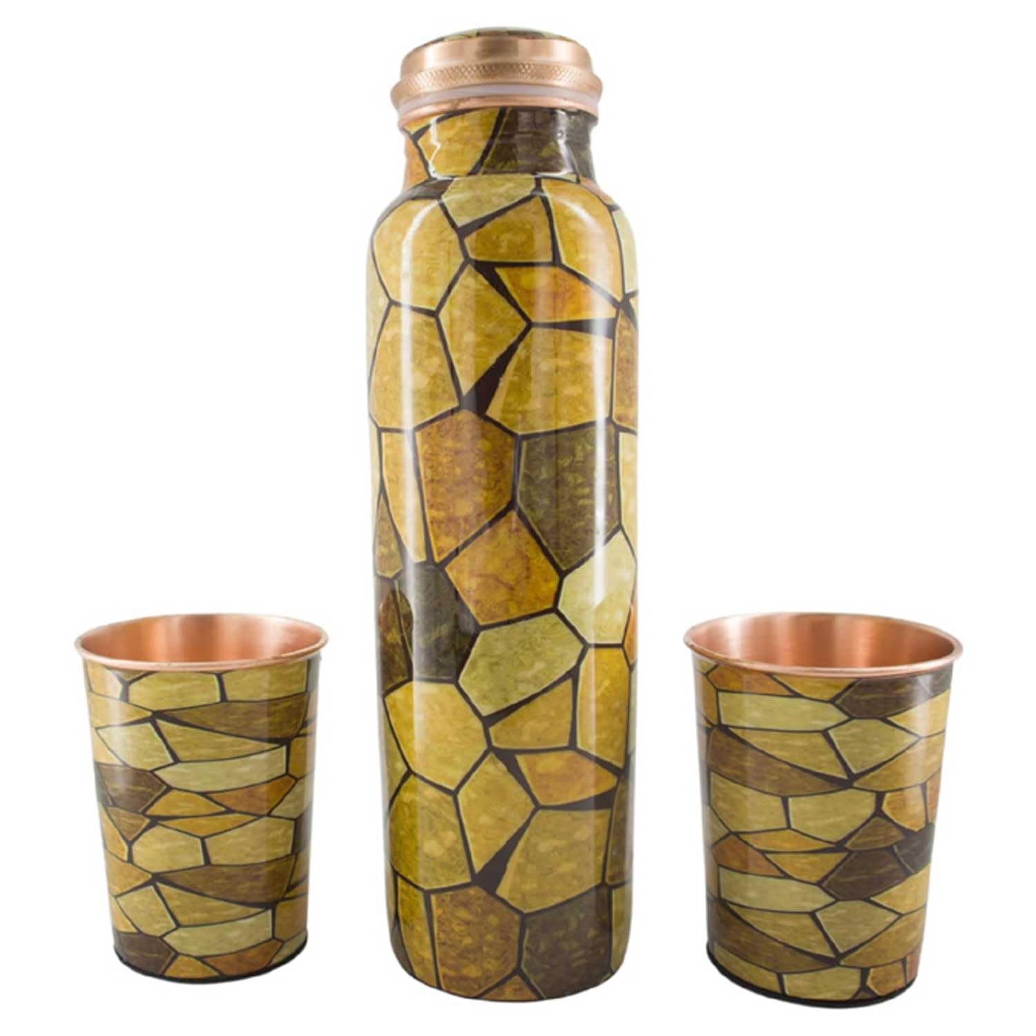 Botella de agua de cobre artesanal con vasos premium para un bienestar diario natural