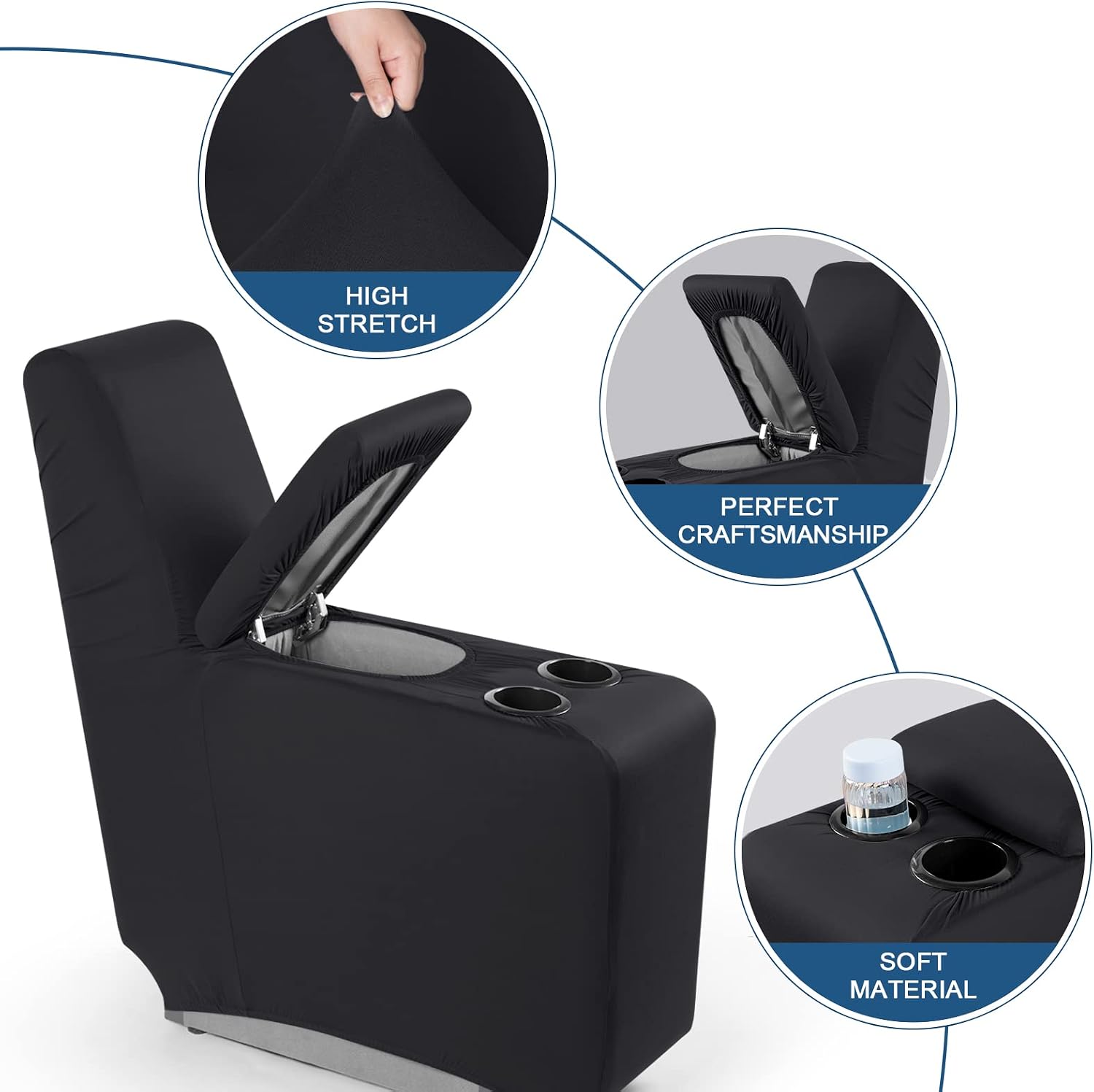 TAOCOCO Reclining Loveseat with Middle Console Slipcover, 4 Piece Polyester Fabric Stretch Loveseat Reclining Sofa Covers (Black, 1 Additional Console Cover)