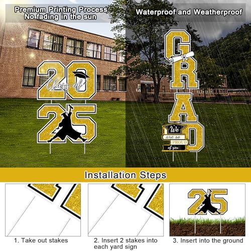 Graduation Yard Sign Class of 2025 Decorations - 4pcs Large Size Gold ...