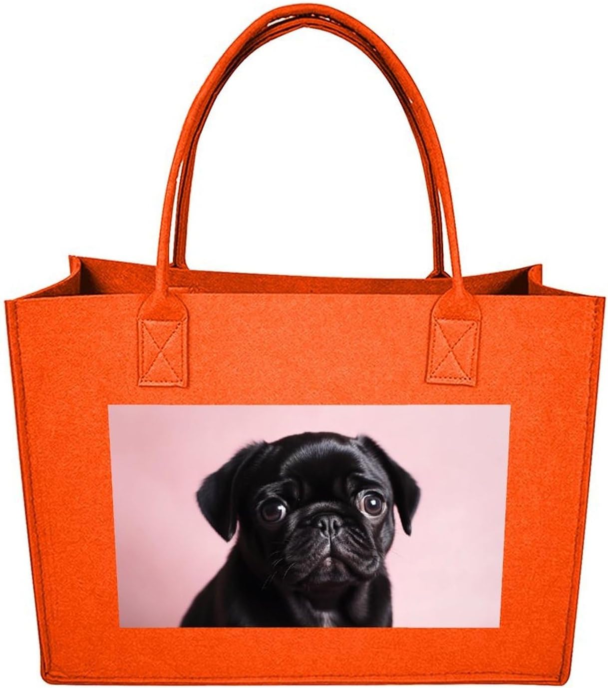 Cute Black Pug Tote Bag for Unisex, Large Felt Shopping Bag with Handles, Handbag, Reusable Gift Bag