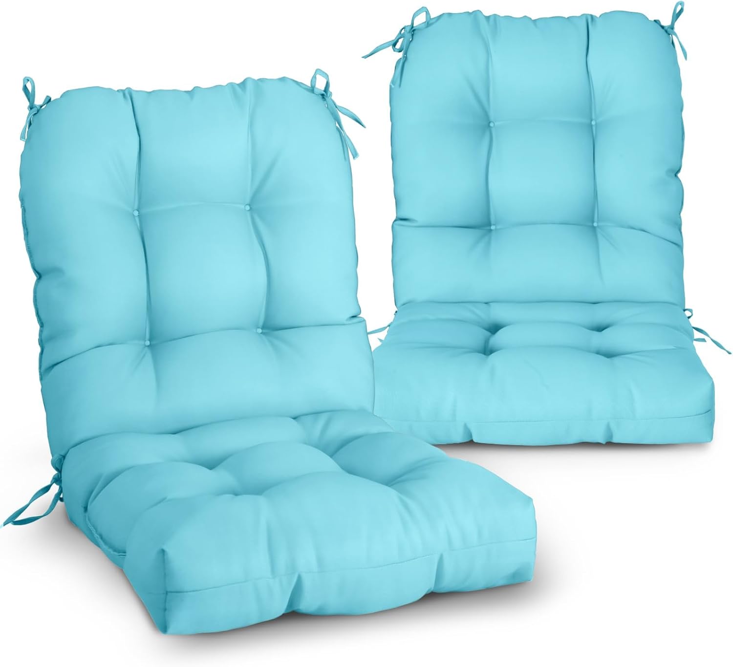EAGLE PEAK Tufted Outdoor/Indoor Seat/Back Chair Cushions, Set of 2, 42'' x 21'', Light Blue