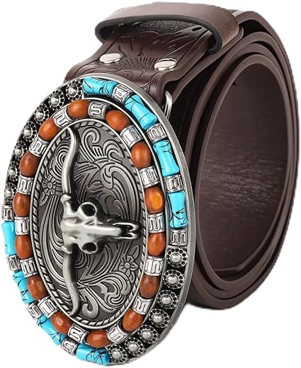 GUSTAVE® Belts for Men Western Cowboy PU Leather Men Belt Waist Engraved Waist Belts for Jeans 120cm/47in