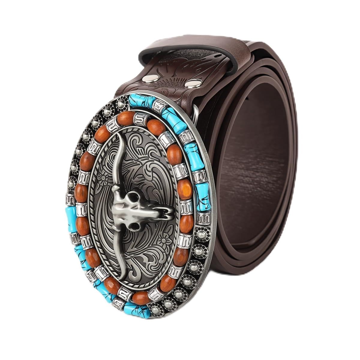 GUSTAVE® Belts for Men Western Cowboy PU Leather Men Belt Waist Engraved Waist Belts for Jeans 120cm/47in