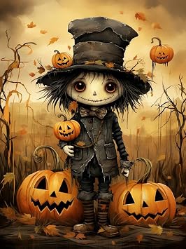 MjhRcll Halloween Diamond Painting Kits for Adults,Horror Boy and Pumpkins Diamond Art Kits Full Round Drill,Paint by Diamonds for Holiday Gift and Home Wall Decor 12X16 Inch