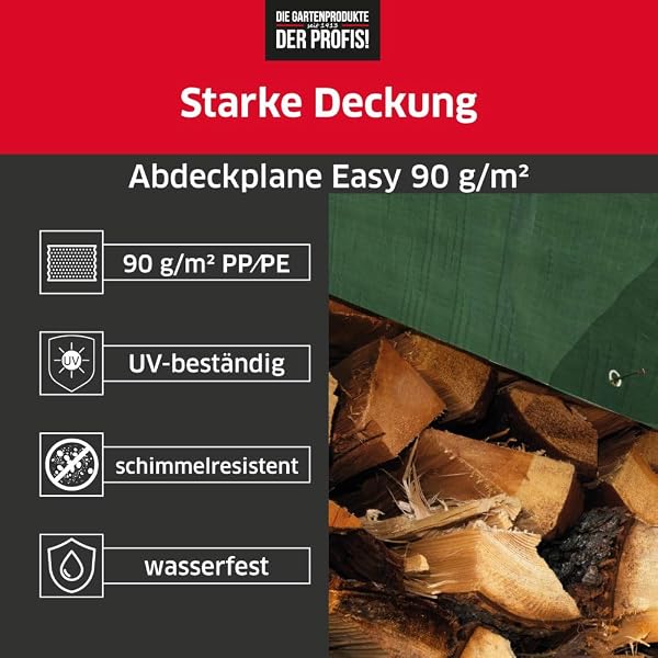 Noor Abdeckplane Easy 90g/m² - 300x400 cm - Allzweckplane für Schutz vor Witterung - Ideal geeignet für die Abdeckung im Garten - UV-stabilisiert, beidseitig beschichtet, wasserfest und abwaschbar - 3